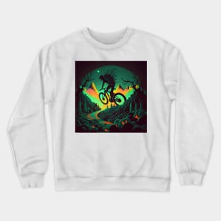 Amazing abstract image of a mountain biker silhouette at sunset. Crewneck Sweatshirt